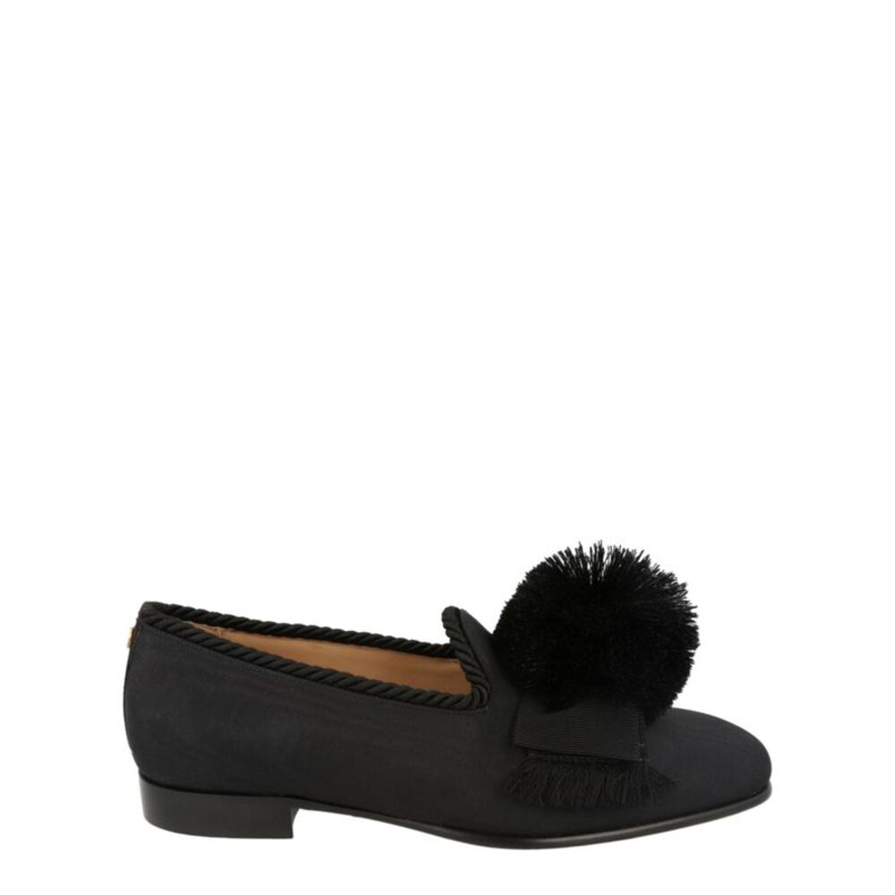 Valentino Bowow Grosgrain And Pompom Loafers Black Mens